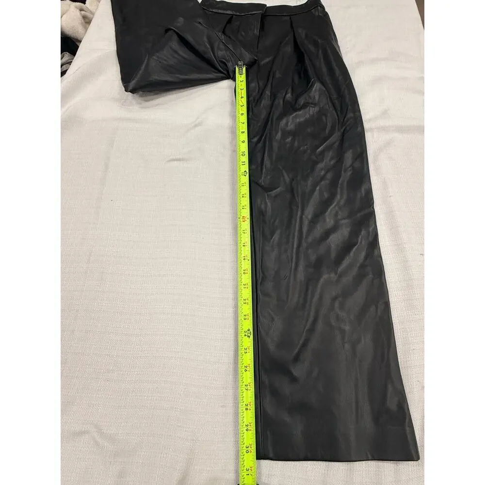 DKNY Black Faux Leather Wide Leg Cropped Pants Women's Size 4